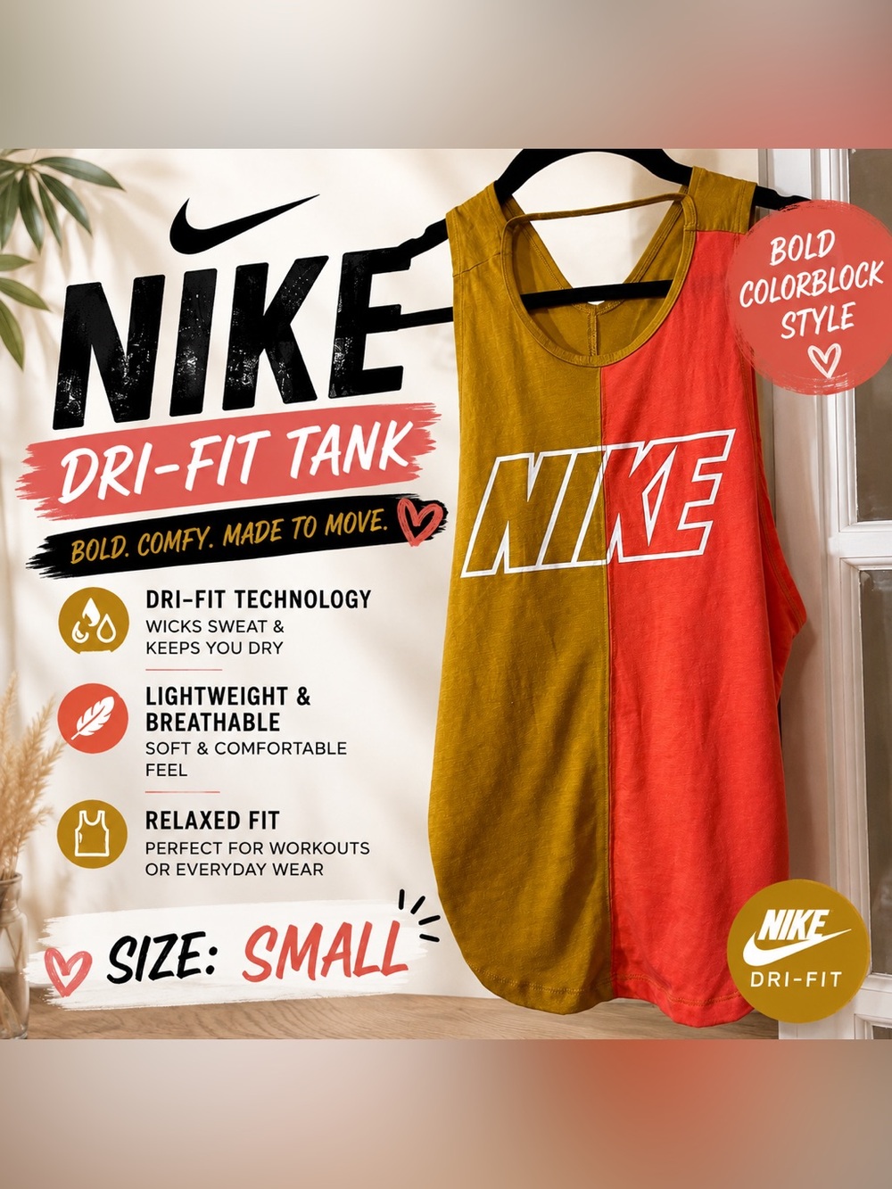 Nike Dri-Fit Colorblock Tank Top in Mustard & Coral